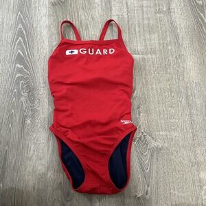 Speedo Guard High Hip Baywatch One Piece Red Navy Blue Size 32 Lifeguard